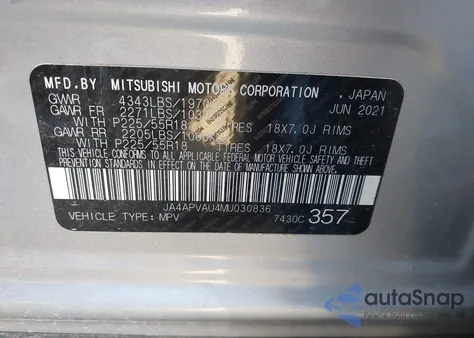 2021 Mitsubishi Outlander Sport 2.0 Se 2Wd from USA, damaged, VIN JA4APVAU4MU030836